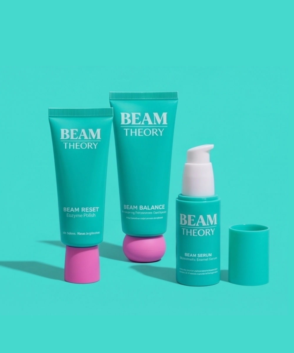 Beam Theory, three step routine, teeth whitening and strengthening products, whitening toothpaste, teeth whitening treatment